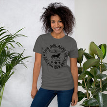 Load image into Gallery viewer, This Girl Runs on Jesus and Horses Tee
